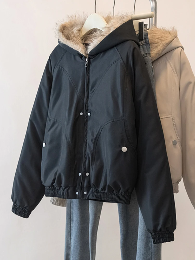 plus Size Thiened ort Cotton Jaet Women's Hooded Fur Collar Pilot Coat Autumn Winter New Sle Casual Cleanfit Design