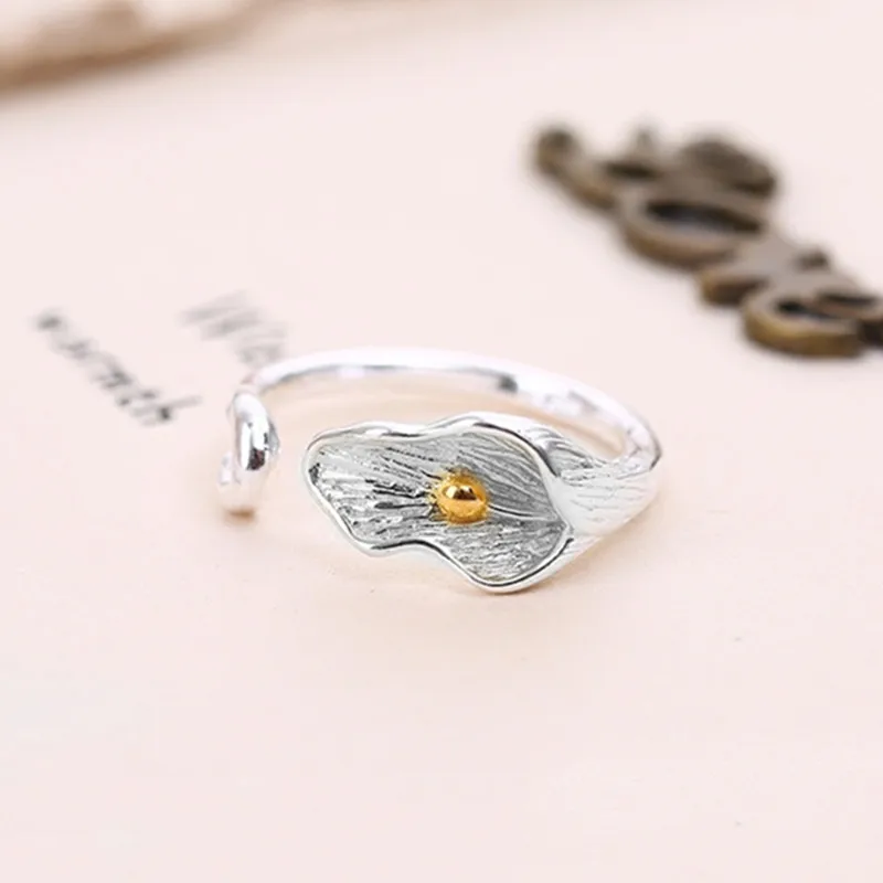 925 Sterling Zilver Open Vinger Ring Goud Kleur Elegante Bloemknop Asymmetrische Zoete Voor Vrouwen Sieraden Gift Dropship Groothandel