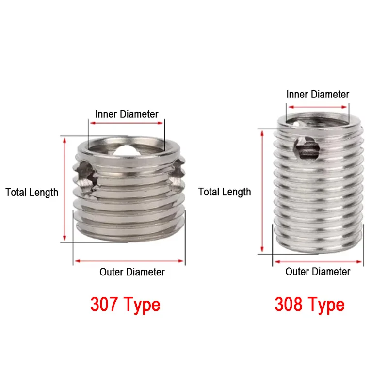 2/5PCS 307 308 Type 304 A2 Stainless Steel Triple-Hole Thread Repair Insert Self-tapping Bushing M3 M4 M5 M6 M8 M10 M12
