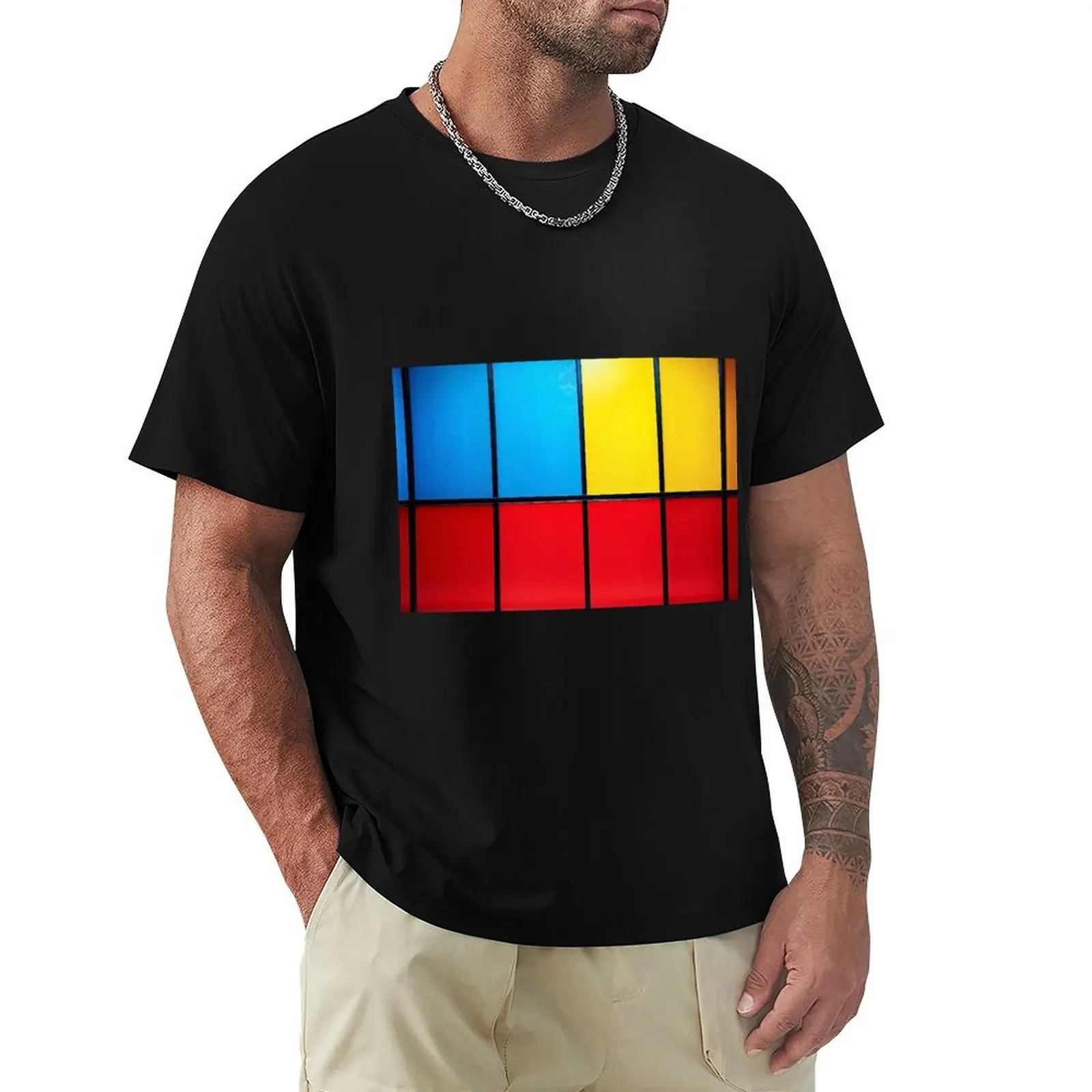 Composition with Red Blue and Yellow T-Shirt Christmas Casual Tee Shirt