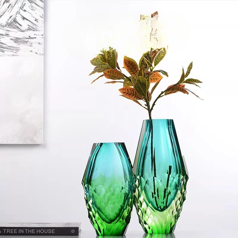 Blue and green gradually change color, light luxury simple high-end glass vase