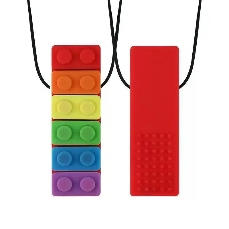 1Pc Sensory Chew Necklace Brick Chewy Kids Silicone Biting Pencil Topper Teether Toy, Silicone teether for children with autism