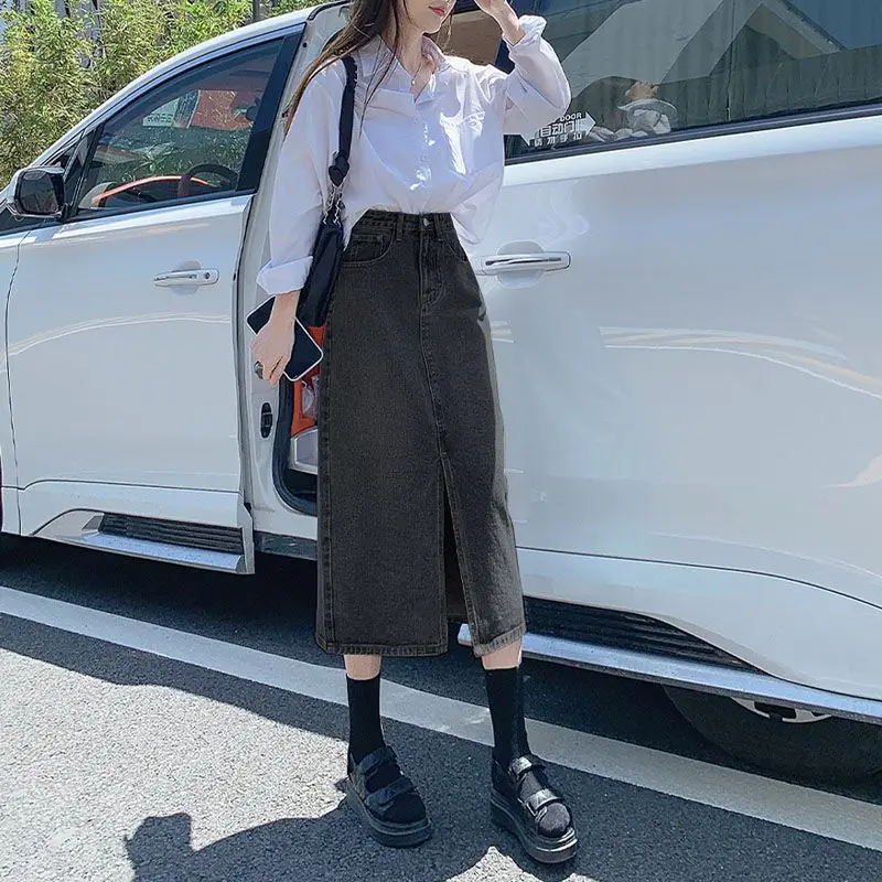 Streetwear Long Denim Skirt Women Spring Summer Autumn Casual OL Jeans Skirts Female Korean Fashion Clothing Dropshipping