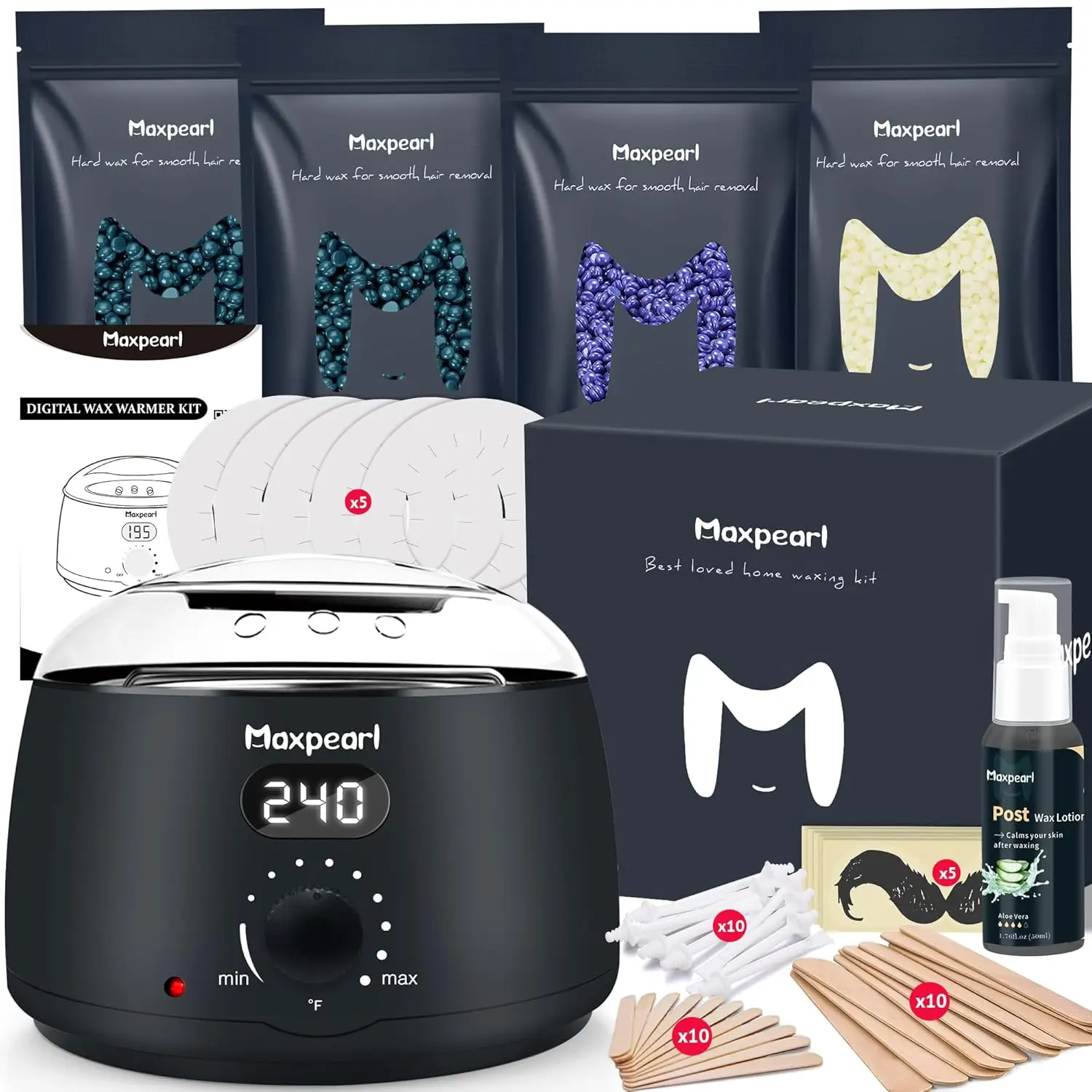 

Digital Waxing Kit for Sensitive Skin - Face, Eyebrows, Underarms, Bikini, Legs - Hard Wax Melt Warmer