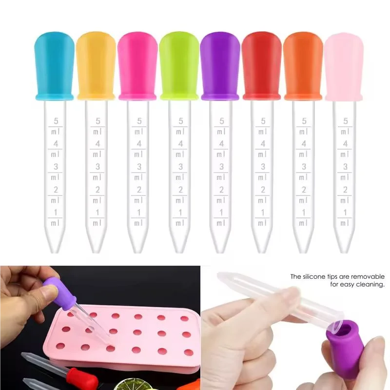 6pcs 5 ml Droppers Plastic Silicone Baby Pipettes Devices Infant Droppers Feeders Pipette Dropper For School Lab Supplies