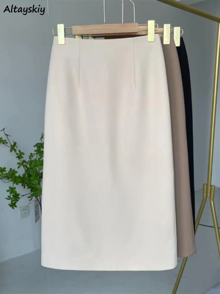 

Midi Skirts Women Simple Elegant Office Lady Autumn High Waist Minimalist Korean Style Gentle A-line Casual Jupe Fashion Classic