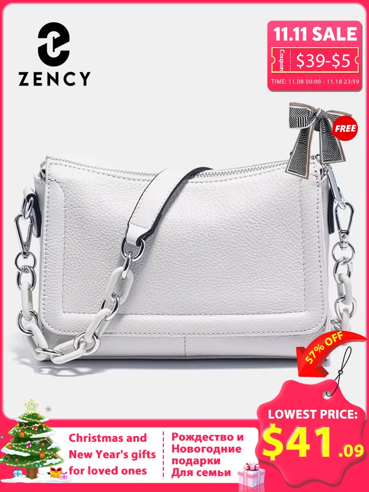 Zency 2024 New Fashion Acrylic Chain Handbag Soft Leather Top-handle Bag For Women Luxury Small Underarm Bag White Crossbody Sac