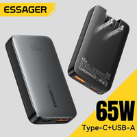 Essager 65W GaN Ultra-thin Charger Fast Charging QC4.0 Type C PD USB Charger Portable Travel for iPhone 16 15 14 Huawei Xiaomi