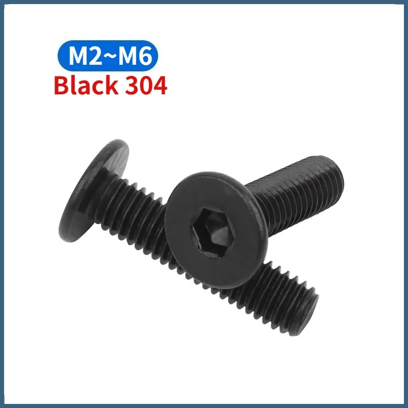 M2 M2.5 M3 M4 M5 M6 CM Black 304 Stainless Steel Hex Hexagon Socket Ultra Thin Super Low Flat Wafer Head Screw Allen Bolt