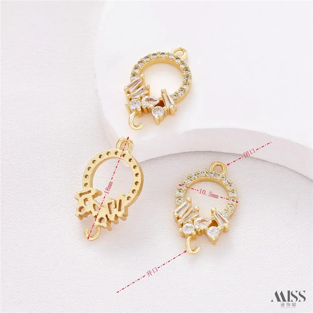 14K Bag Gold Inlaid Zircon Round Wreath Open Double Hanging Pendant DIY Bracelet Necklace Ear Hanging Jewelry Accessories