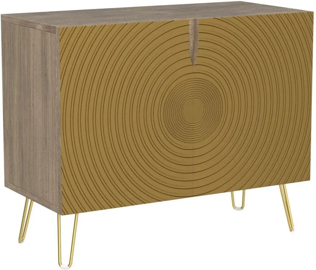 Sideboard Buffet Cabinet Kitchen Storage Cabinet 2 Doors Golden Storage Cabinet Golden Rings Patterns Cupboard Console Table