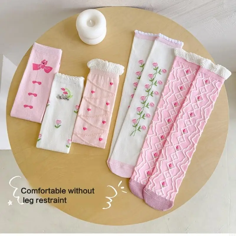 

K9FF Baby Girls Long Tube Носки весеннее осень лето тонкие цветочные носки с печатью