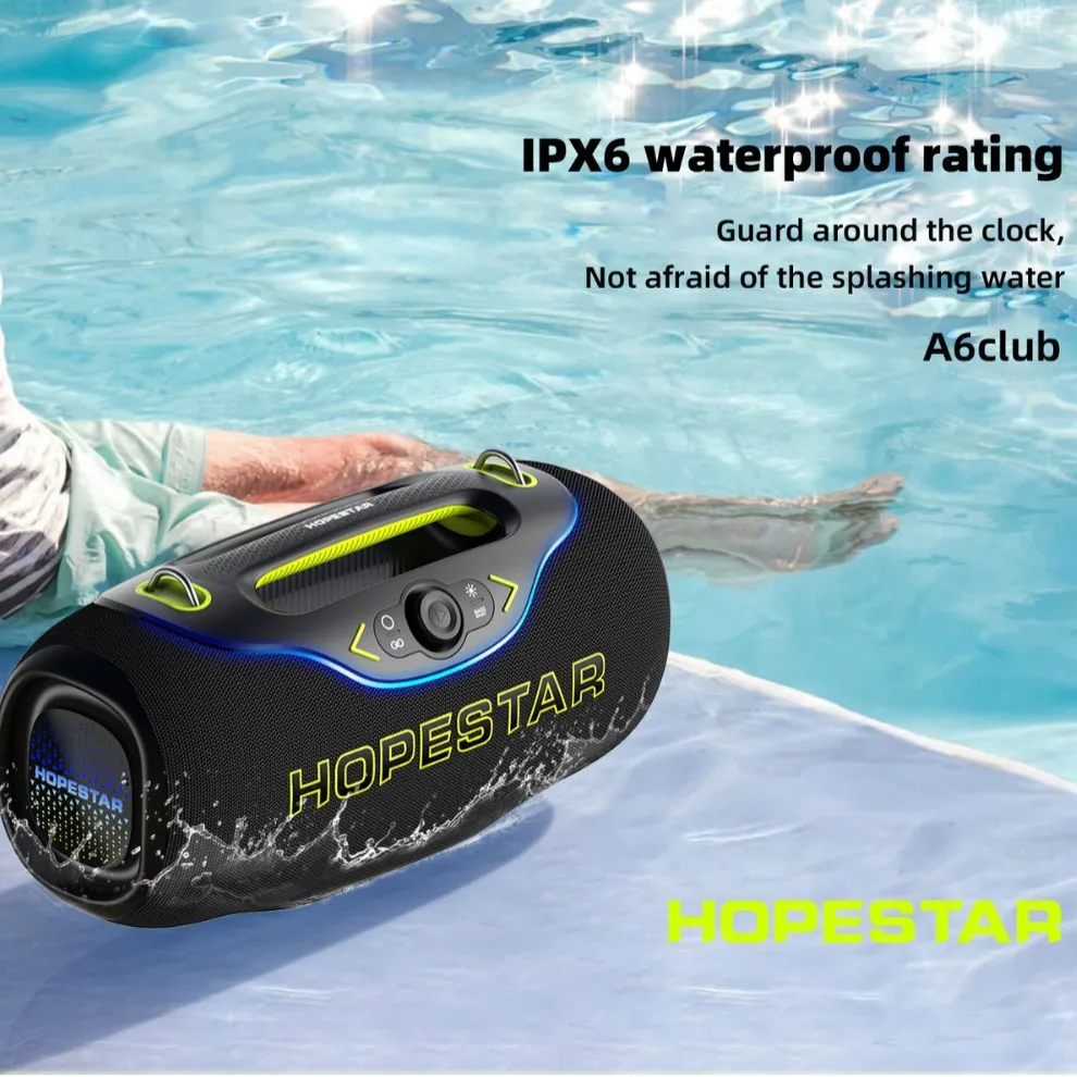 Hopestar A6 Club مكبر صوت بخاصية البلوتوث قابل للنقل 200 وات عالي الطاقة 24000 مللي أمبير في الساعة فائق التحمل مع ميكروفون TWSstereo كاريوكي مكبر صوت لاسلكي