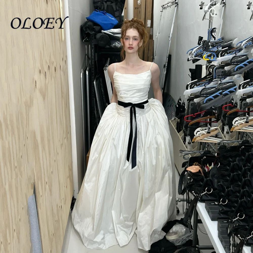 OLOEY 2026 Pleats Taffeta Wedding Dress Korea Photo Shoot A Line Bridal Gown Floor Length Corset Spaghetti Straps Customized