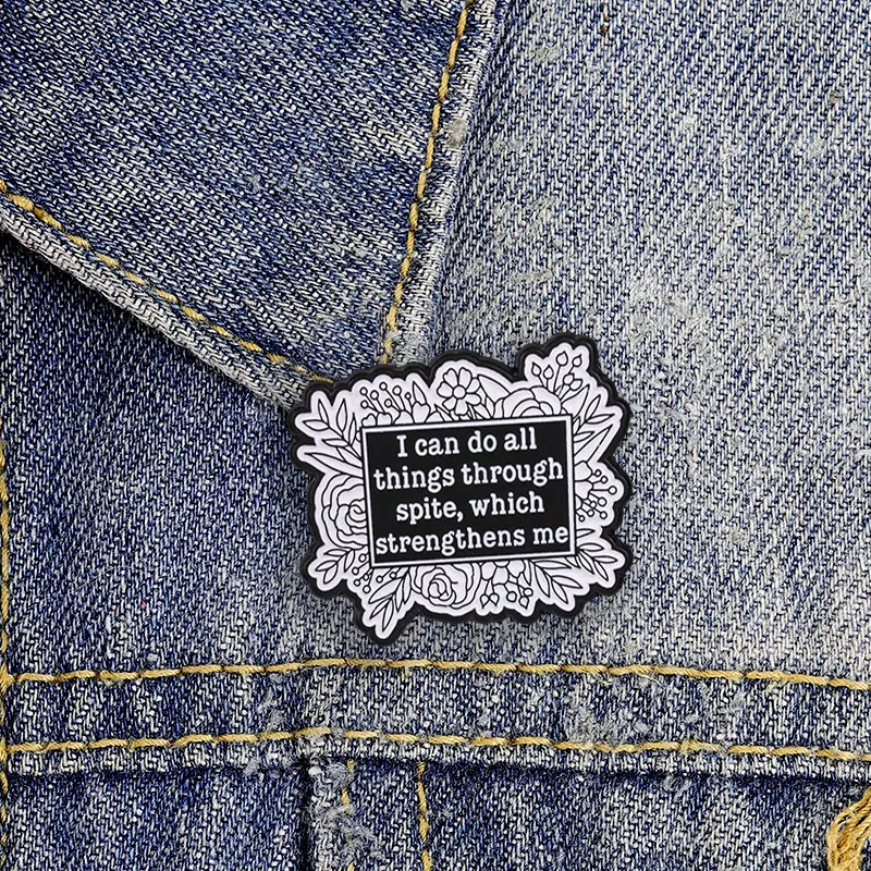 I Can Do All Things Through Spite Which Strengthens Me Enamel Badge Floral Border Quote Alloy Pin Brooch Jewelry Gifts