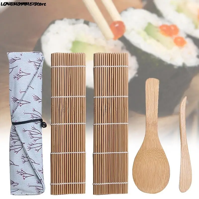 1set Kitchen Gift DIY Bamboo Sushi Maker Set Sushi curtain Rice Sushi Making Kits Roll Cooking Tool Chopsticks Spoon Sushi blade