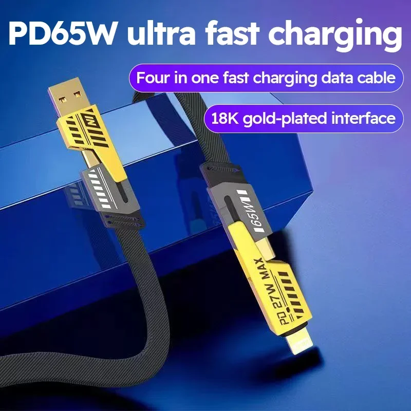 4 in 1 65W Fast Charging USB cable Type C Usb Micro For Iphone Samsung Huawei Xiaomi Multi Port Multiple Charging Wire