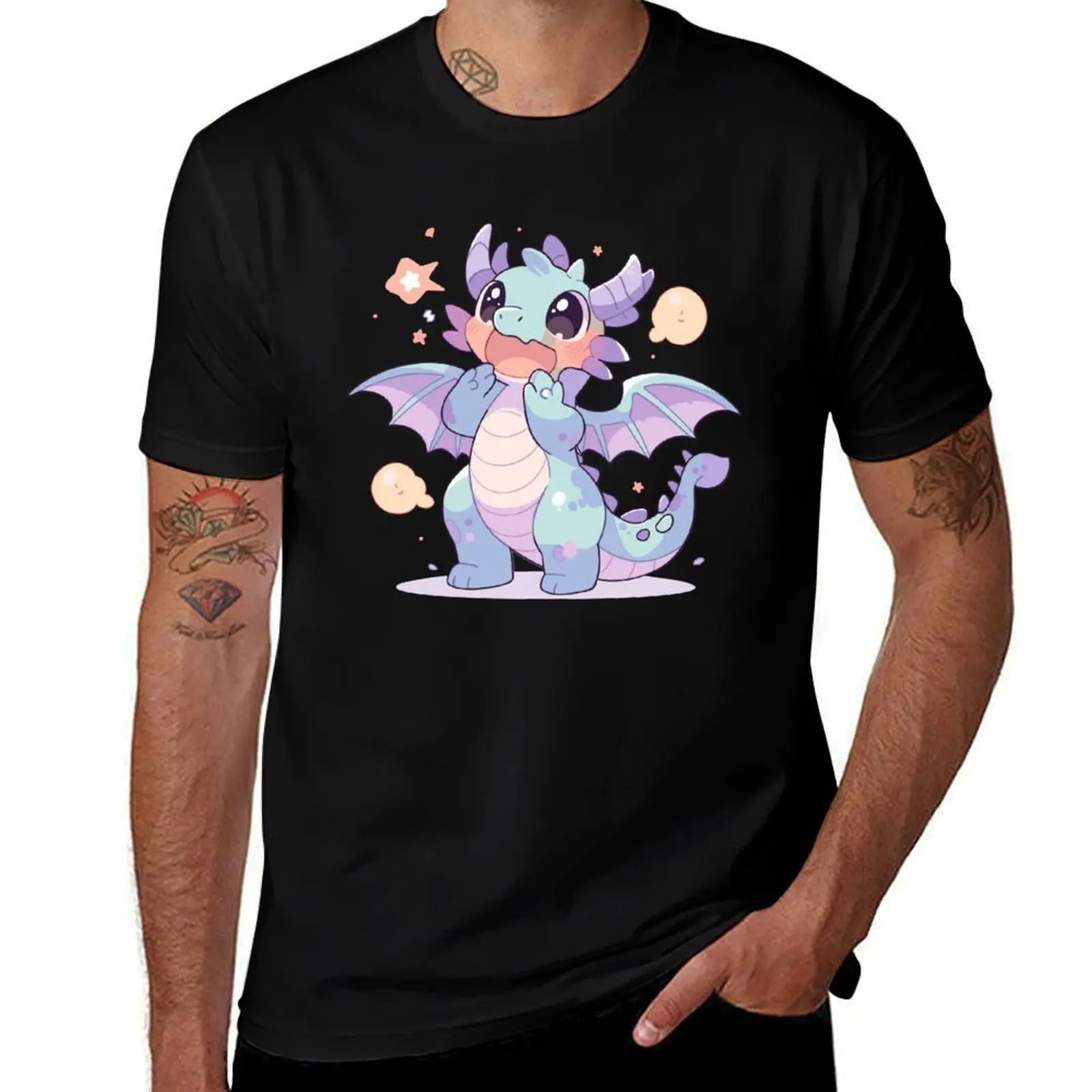 

Adorable Kawaii Pastel Dragon with Stars Design T-Shirt graphic tee shirt funny costumes for a boy mens cotton t shirts