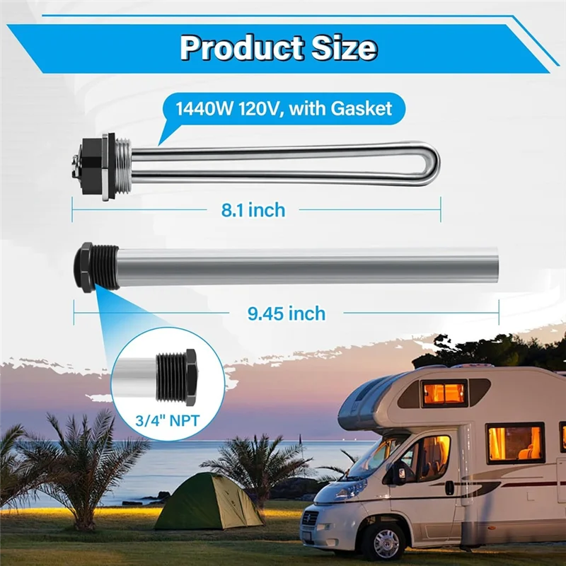 ABAE-RV Kit elementi scaldabagno RV scaldabagno Anodo Asta per scaldabagno suburbana Riscaldamento elettrico per camper e campin