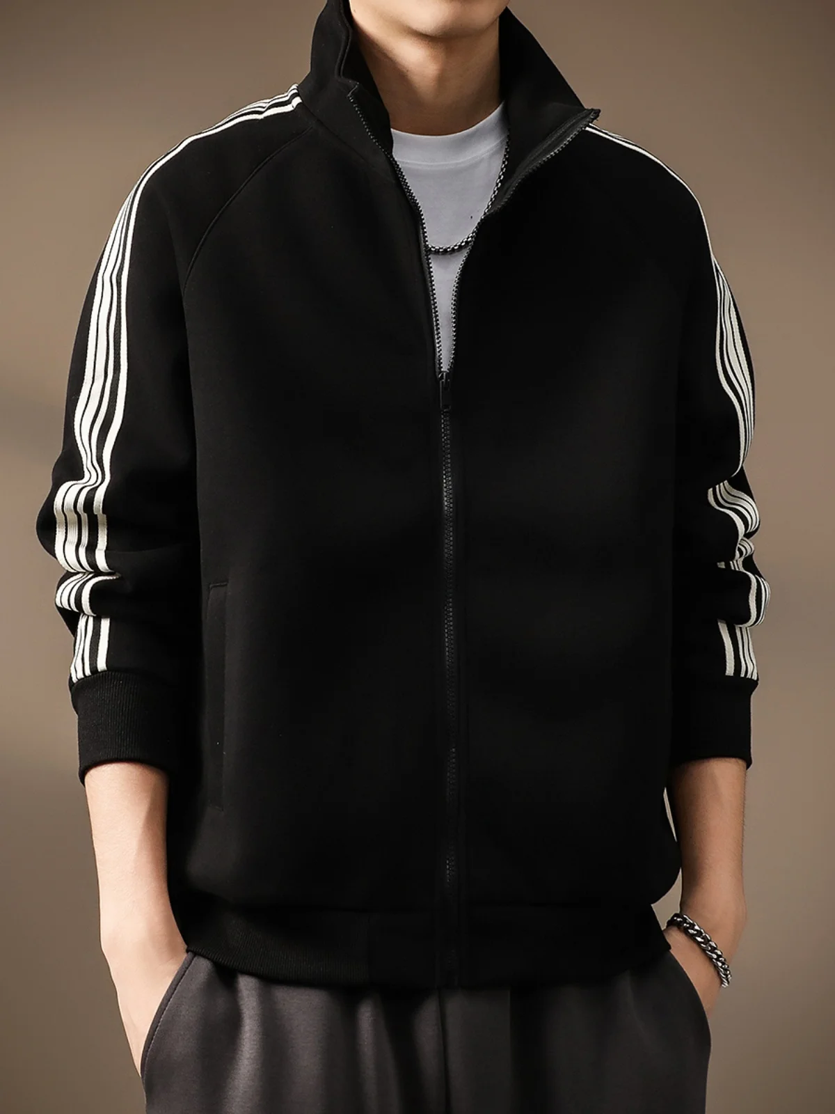 High-End American Sle Open Cardigan Sweatirt Jaet Men's 420g Heavyweight Trendy Loose Stand Collar Autumn New Sport Jac...