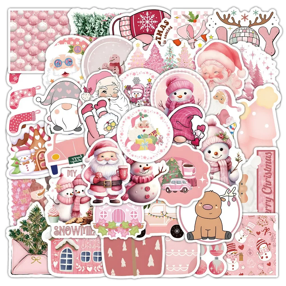50PCS Cute Pink Christmas Santa Claus Snowman Decorations Graffiti Stickers For Luggage Laptop Notebook Giajar Sticker Store