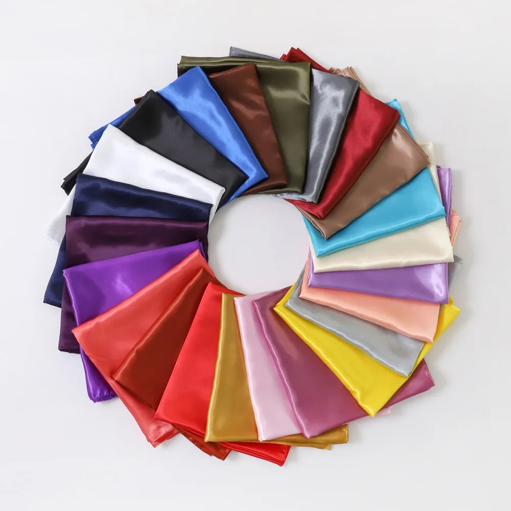 90*90CM Women Solid Color Satin Square Scarf Luxury Brand Hijab Scarves Muslim Pareo Bandana Female Wrap Headband Foulard