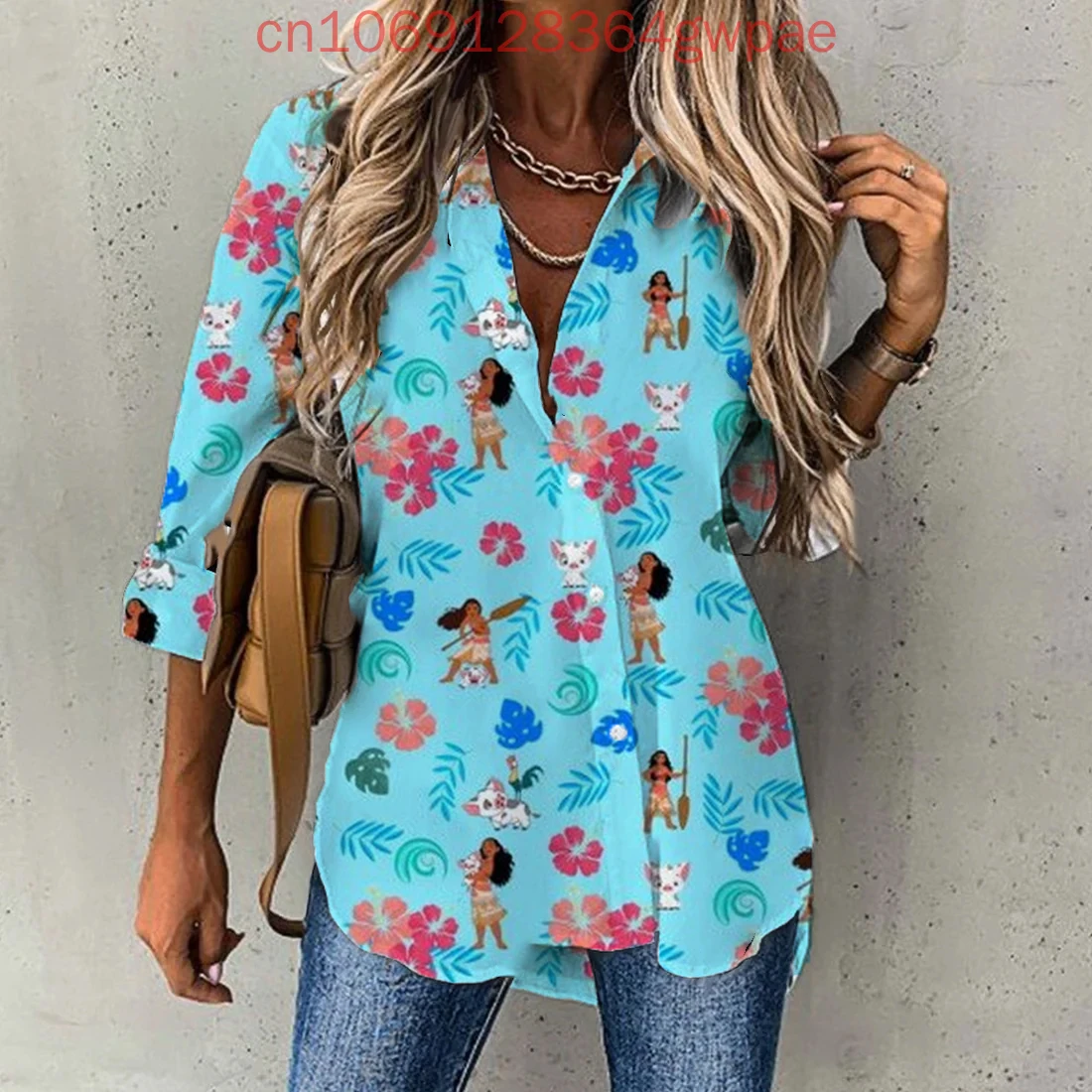 2025 Disney Monan Casual Blouse Dames Shirt Met Lange Mouwen Knop Vest Elegant 3D Ademend Dames Hawaiiaanse Shirts Tops