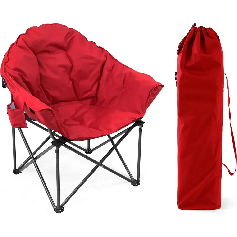 

Durable Oversized Round Moon Saucer Camping Chair with Padded Seat, Cup Holder, and Carry Bag