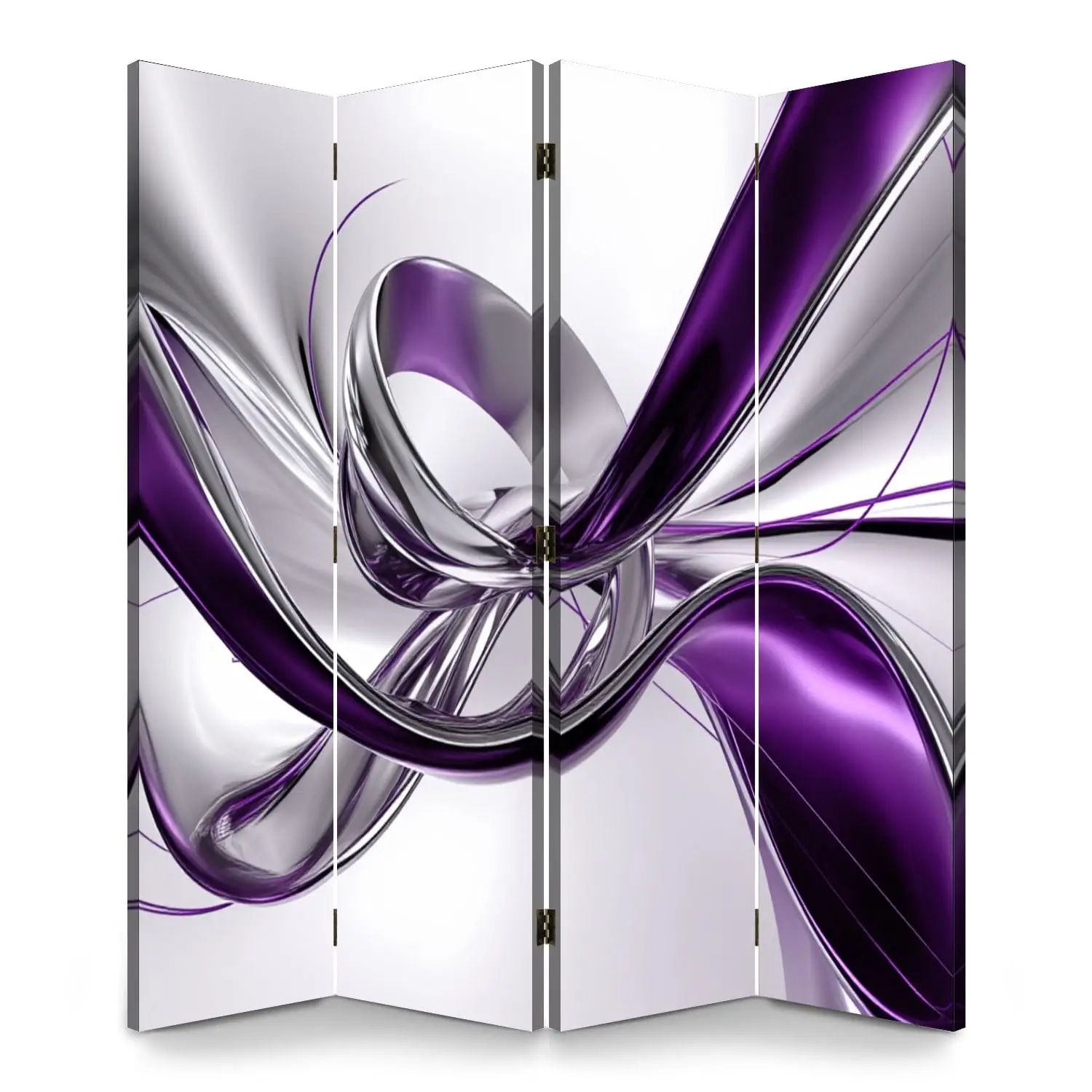 4 Panels Folding Sn Room Divider ple ern Silver Contemporary Swirling Shapes Curved Metallic Canvas Sn Room Separator