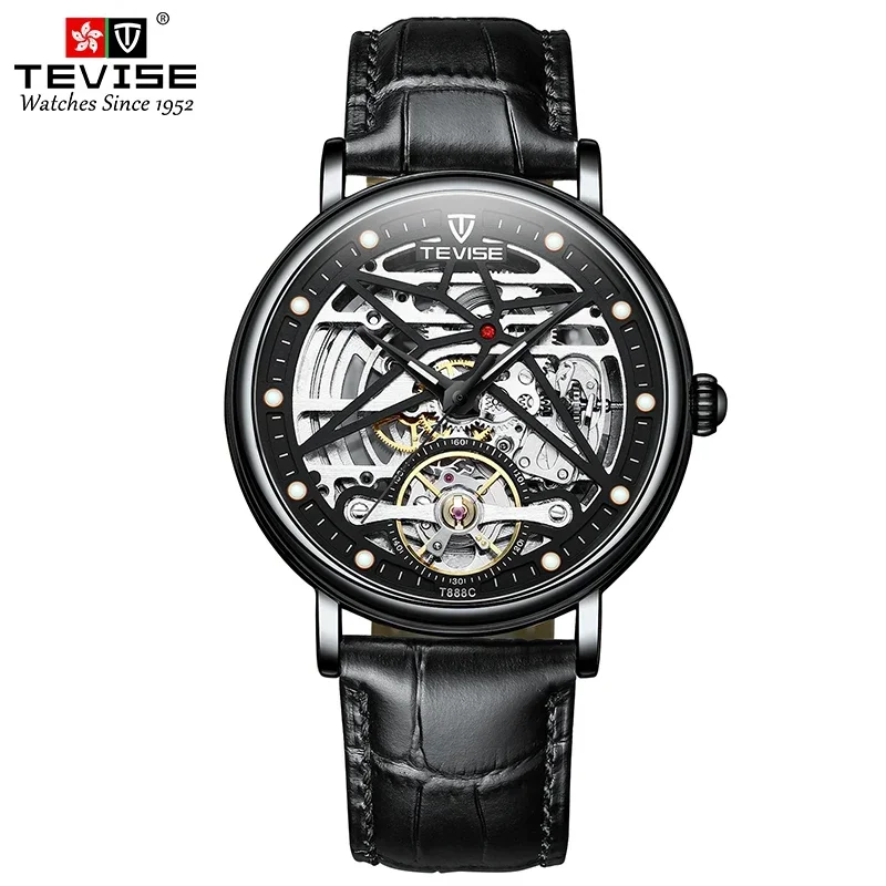 

2024 TEVISE Automatic Mechanical for Men Hollow Waterproof Luminous Business&Fashion Style Stainless Steel Wristwatch Relogio