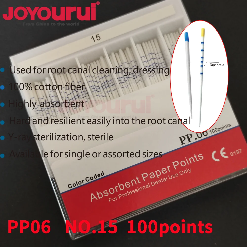 نقاط ورق ماصة للأسنان 02/04/06 معقمة مختلط الحجم إلغاء الجذر ألياف القطن نصائح مواد طب الأسنان 15-40 #