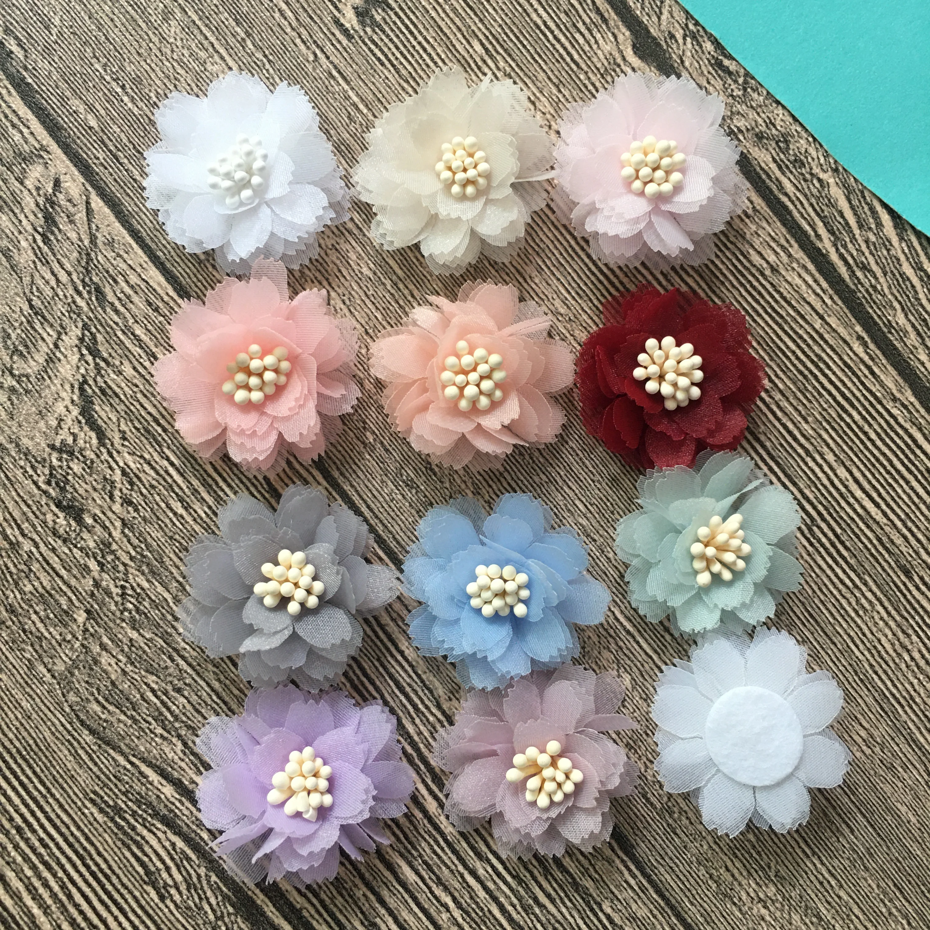 

10pcs/Lot 12 Colors 1.4 Inch Organza Silk Lace Flower DIY Sewing Applique Decoration For Dress Wedding Hats Christmas