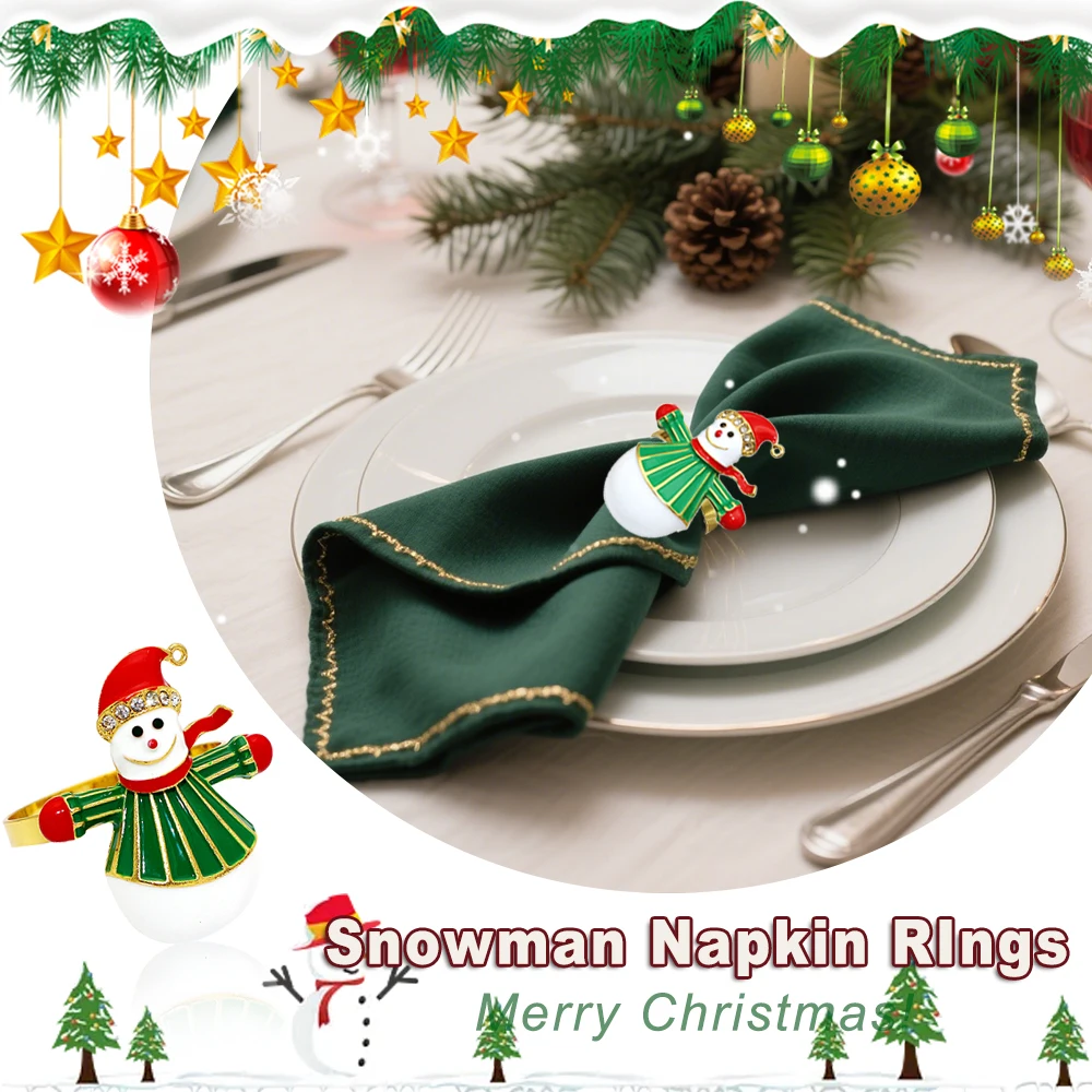 

6 шт., милые кольца для салфеток в виде снеговика, рождественские кольца для салфеток, украшения для стола на Рождество, зиму, праздник, ужин, вечеринка, декор