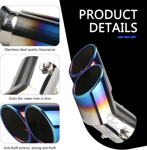 Universal Outlet Dual Exhaust Tip Stainless Steel Polished Muffler Tail Universal Bolt-On Double Outlet Tail Pipe
