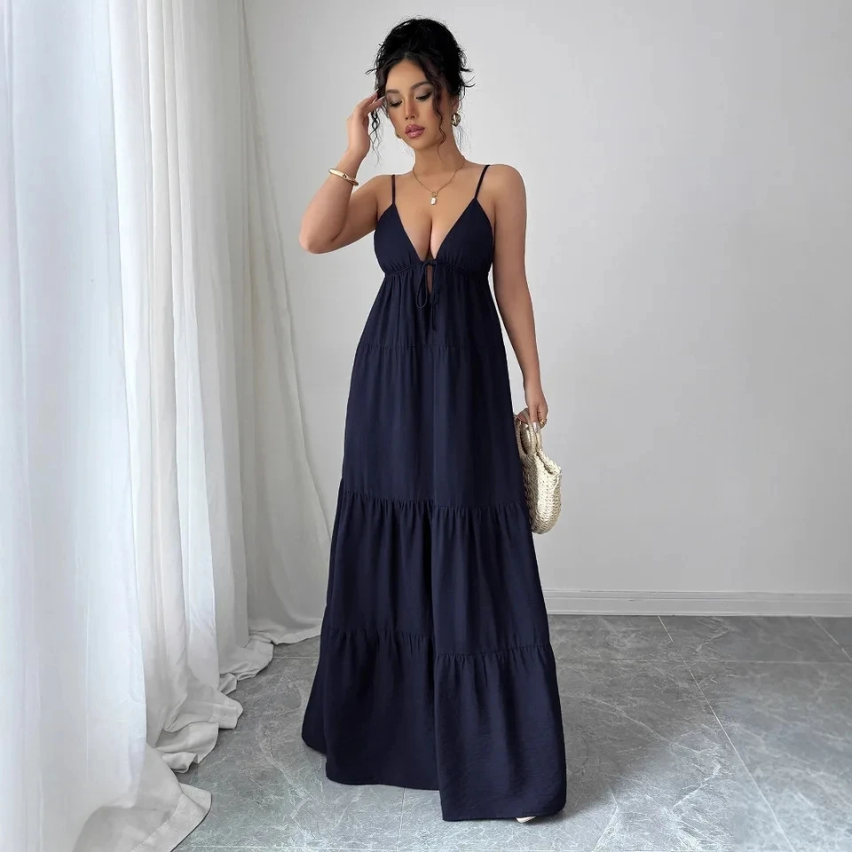 

Vestido De Noche Sleeveless Suspender Solid Color A-line Hem Dress Women's Elegant Evening Versatile Style Dress Sukienki Na Bal
