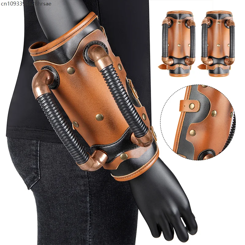 1 ชิ้นไวกิ้งยุคกลางอัศวินสายรัดข้อมือ Steampunk PU หนัง Bracers Pirate Knight Gauntlet เกราะฮาโลวีนคอสเพลย์ Armband