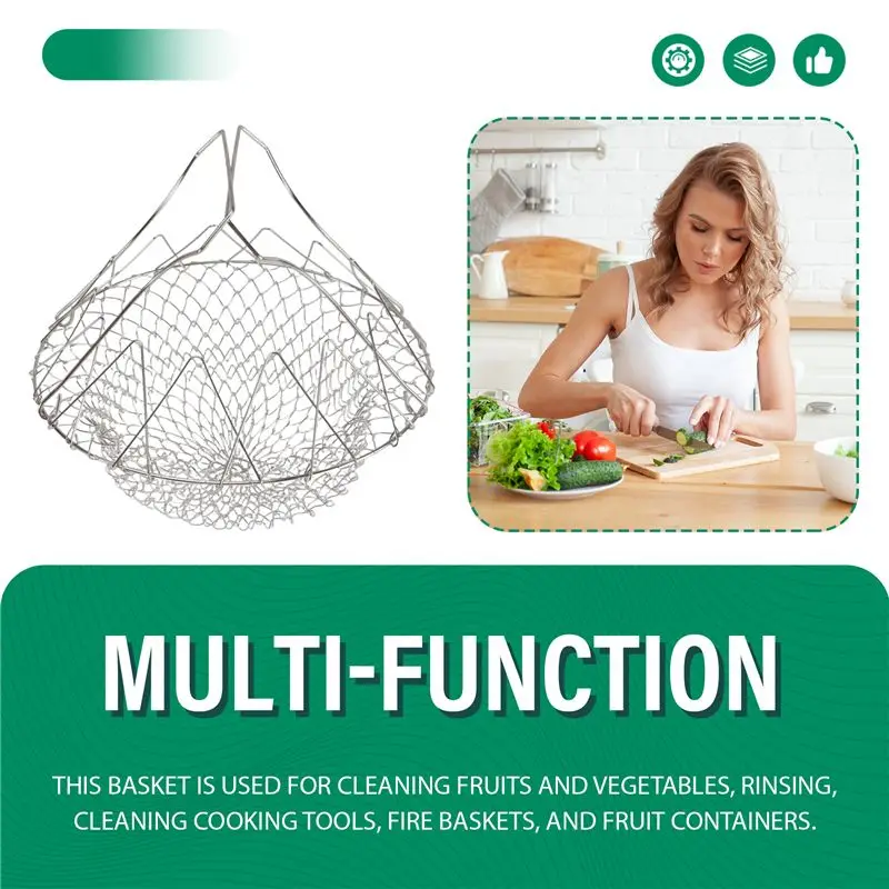 A84E-Frying Basket Fruit Vegetable Basket Kitchen Multi-Function Poaching Boiling Deep Frying Basket