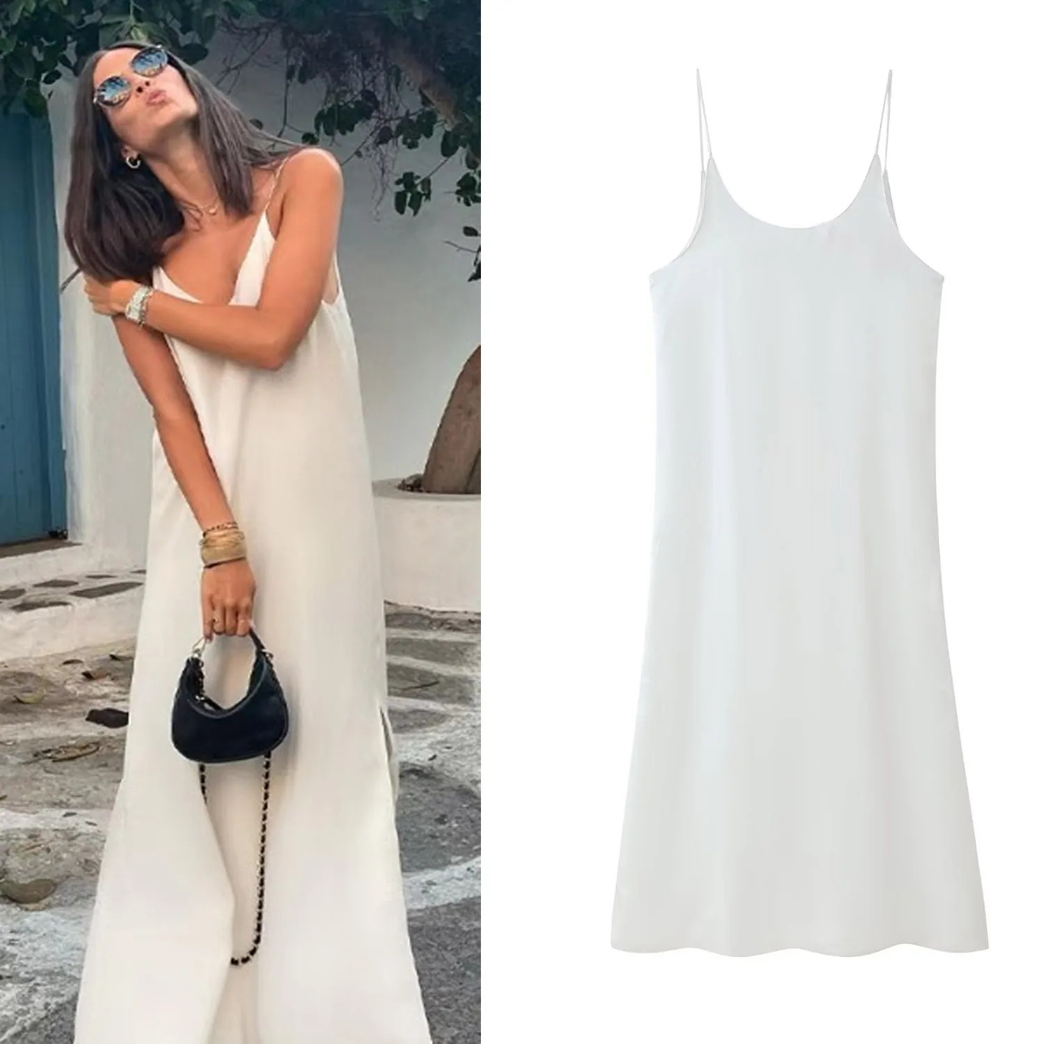 

2025 Women Summer Long Dresses Sleeveless Backless Double-layer Solid Color Suspender Satin Sexy Female Dresses
