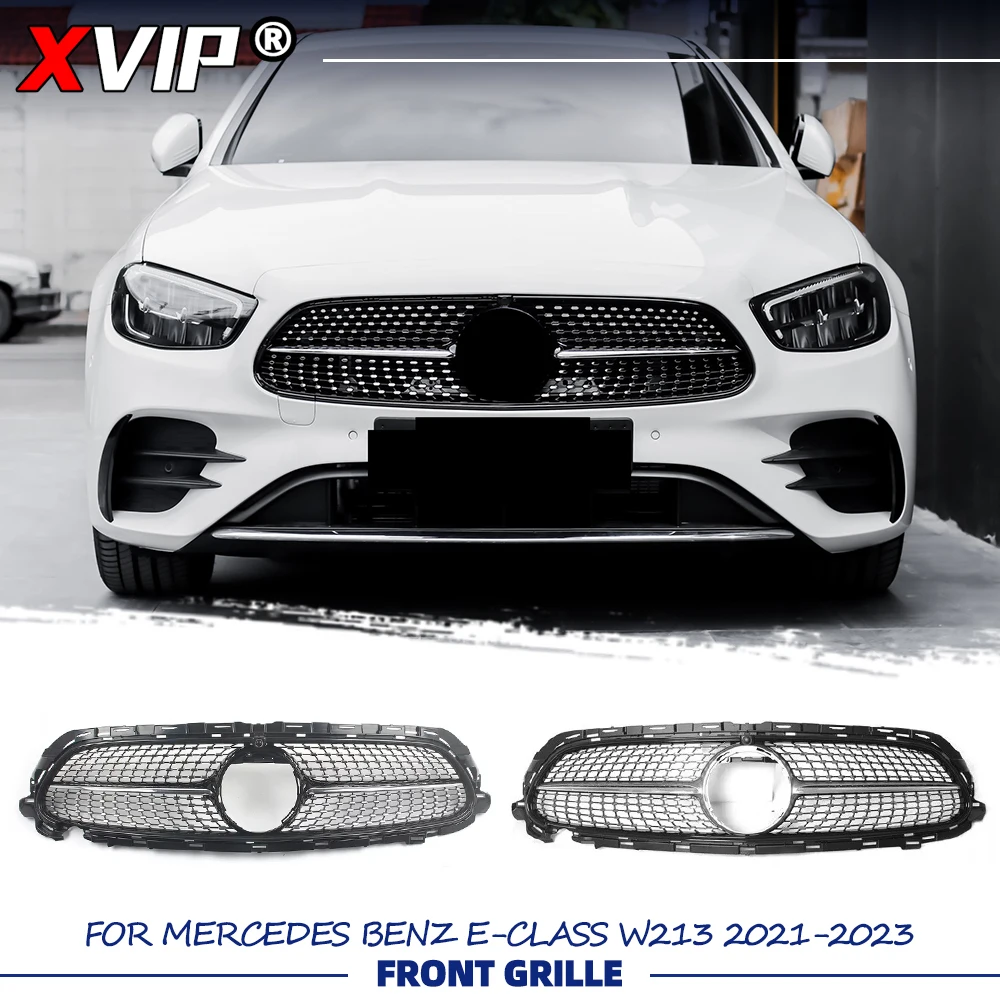 

XVIP Chrome Silver Diamonds Style Upper Grille Black Grill For Mercedes Benz E-Class W213 2021-23 E200 E300 E350 E350e E450 E53