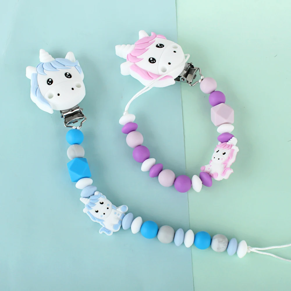 Baby Silicone Teethers Clips Beads Mouse Cute Cartoon Unicorns Shape DIY Kids Pacifier Chain Dummy Holder Bead Clip Teething Toy