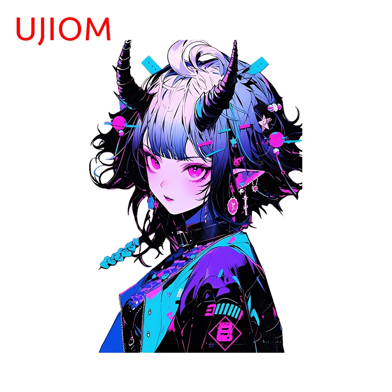 UJIOM Fashion Colorful Edgy Demon Girl Wall Sticker Creative Interesting Picture Decal Wallpapers Suitable For Smooth Surfaces