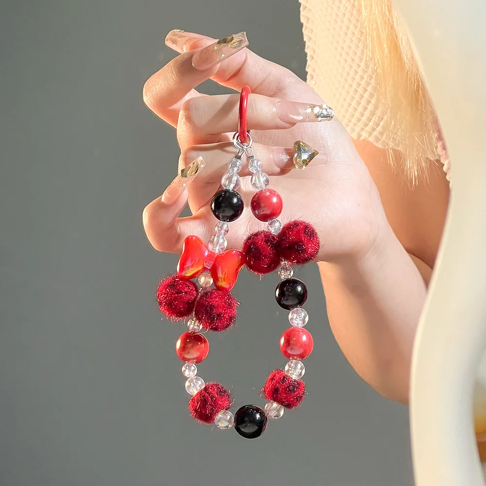 الشتاء ليوبارد الملونة الهاتف الحبل سلسلة قلادة مطرز القلب حقيبة تزيين مُثبت كريستال معلقة حلية القوس مكافحة خسر