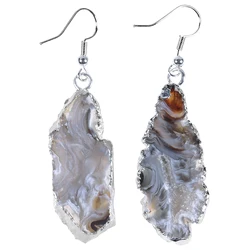 Natural Agate Stone Drop Earrings for Women, Druzy Agate Geode Crystal Quartz Dangle Hook Earrings for Girls