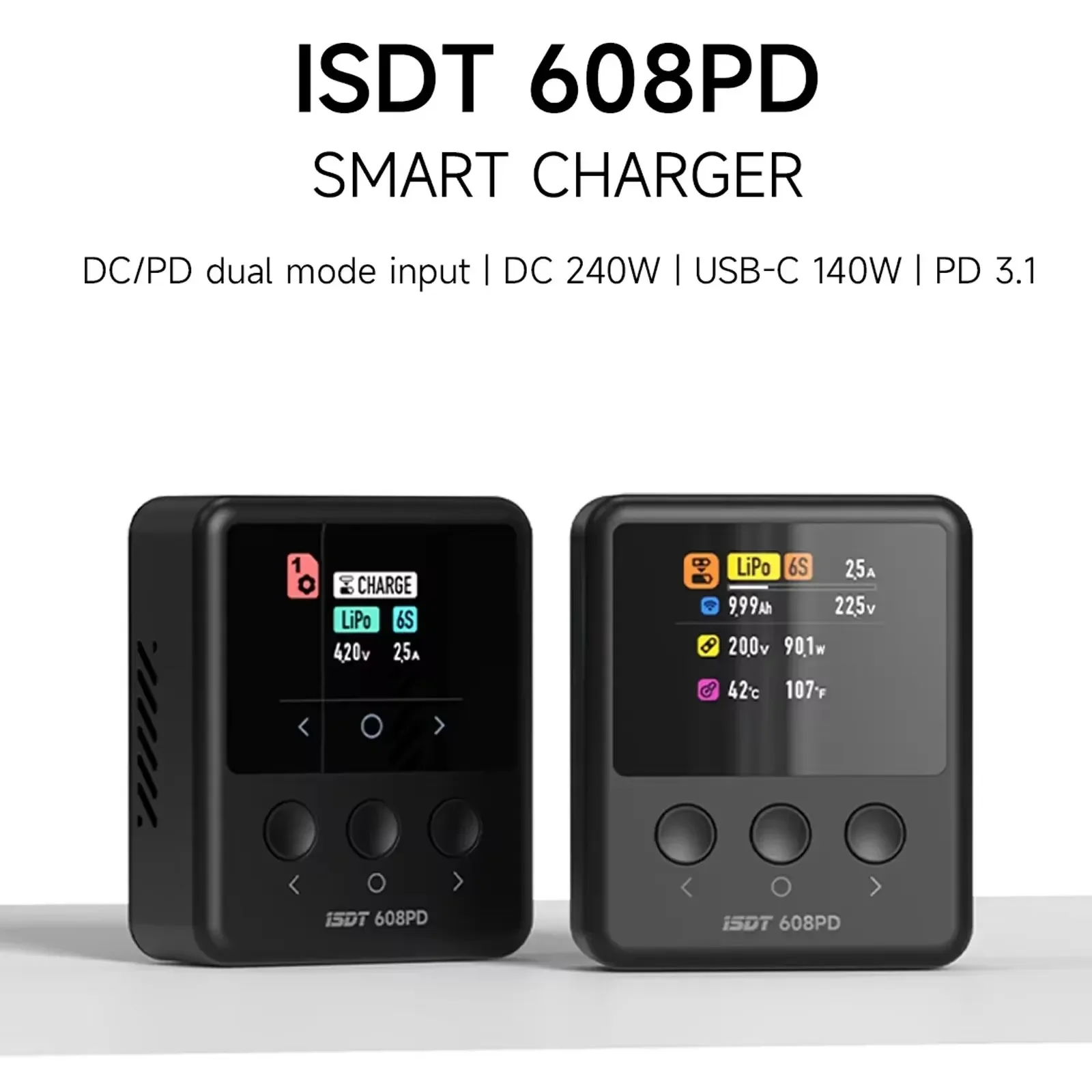 

ISDT 608PD DC 240W PD3.110A/140W USB-C 5A Smart Digital Charger RC Batteries Types for /LiFe/LiPo, LiHv 1-6S/Pb 1-12S/NiMH 1-16S