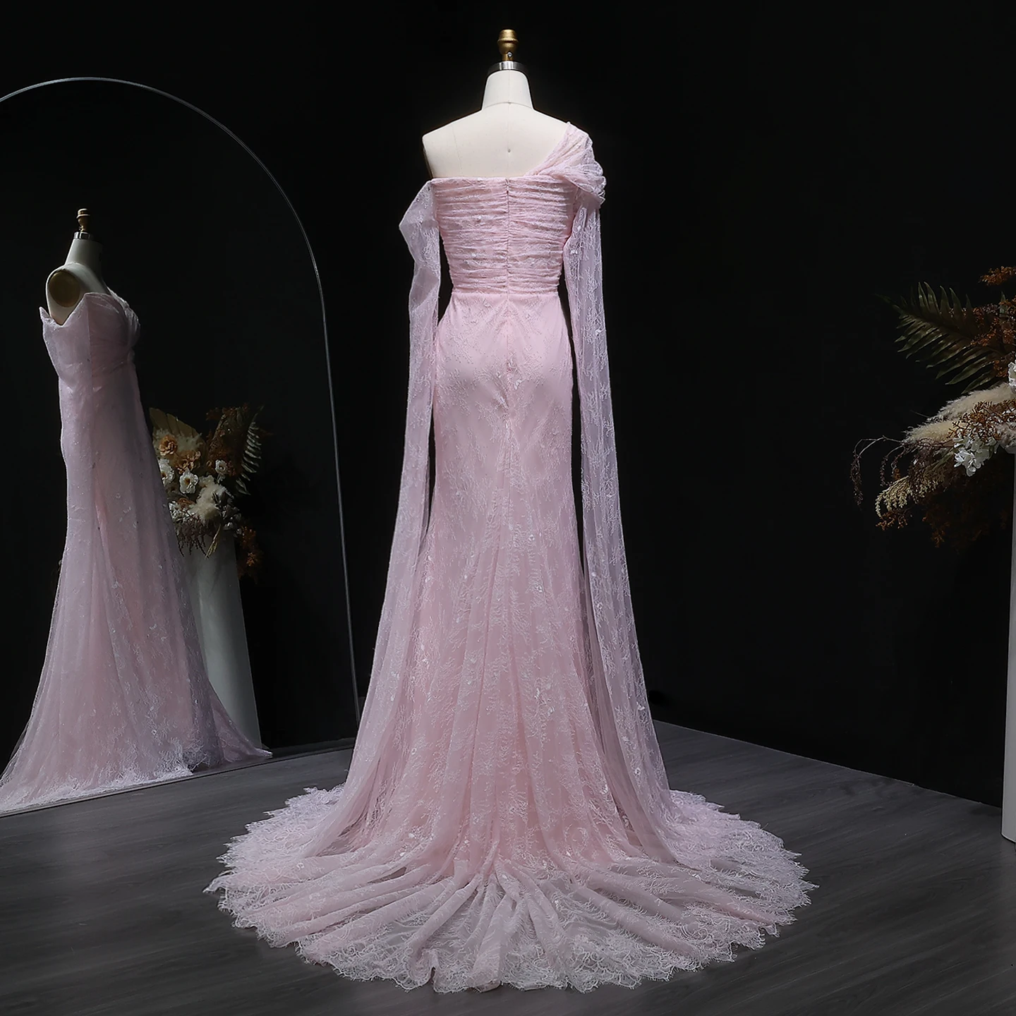 Sharon Said Spitzen-Meerjungfrauenkleid in Lila mit Kurzen Ärmeln, Arabisches Damen-Hochzeitskleid SF055, Maßanfertigung – Detail 31