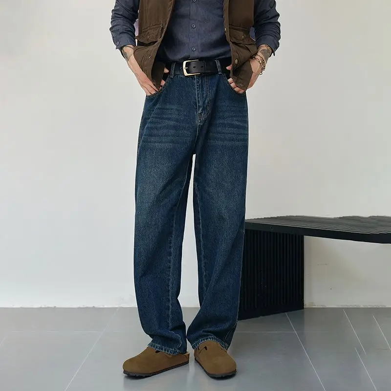 

Men's Streetwear Vintage Jeans Autumn Winter New Personality Thick Fashion Personalized Loose Casual Straight Wide Denim Pants