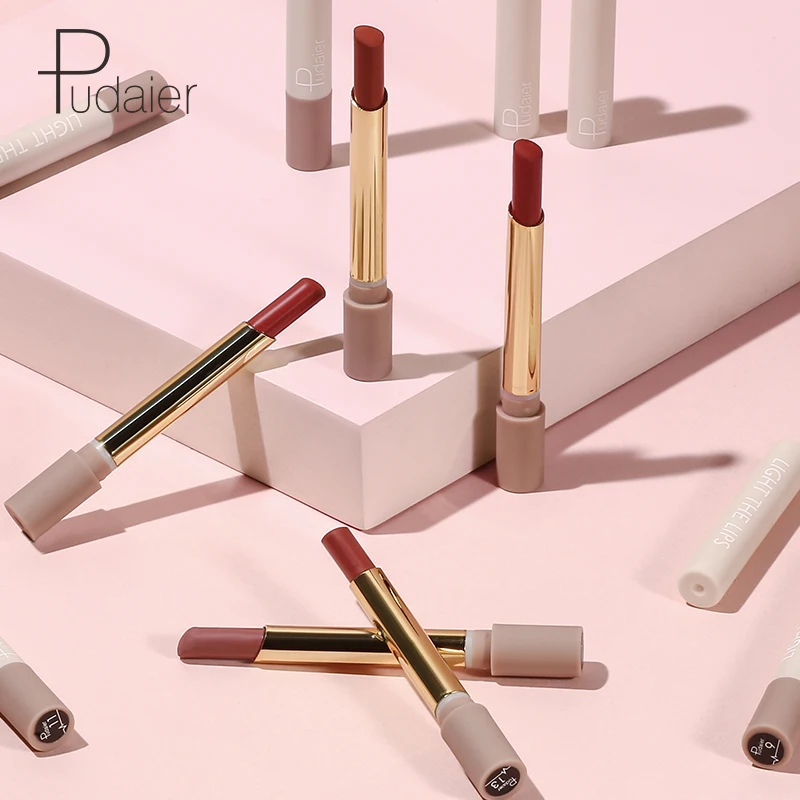 16สี Smooth Velvet Matte ลิปสติกสีแดงเซ็กซี่ผู้หญิง Moisturizer Nutritious Luxury Nude Lips Stick Pudaier แบรนด์เครื่องสำอาง