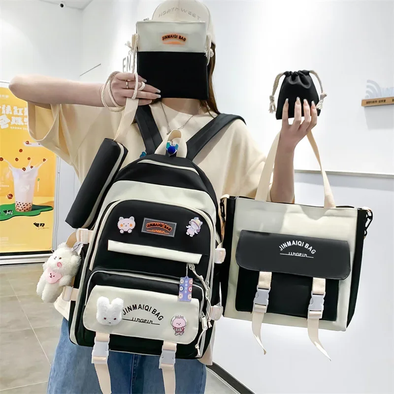 2024 neue 5 teile/satz neue Frauen Ins Student Universität Rucksack Schult aschen Teenager Mädchen Schult asche Kawaii Rucksack