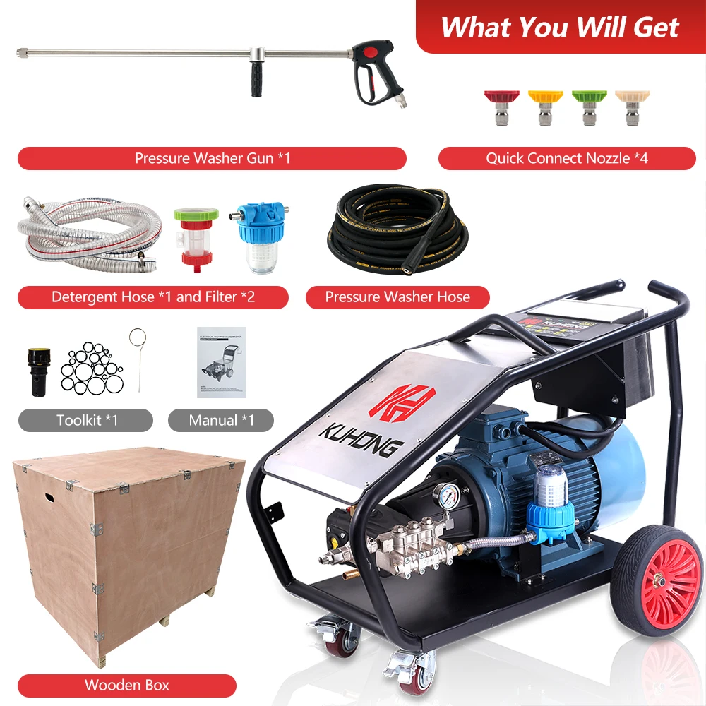 Kuhong 350Bar 5075psi 21LPM 15KW Mesin Cuci Tekanan Tinggi Industri Listrik