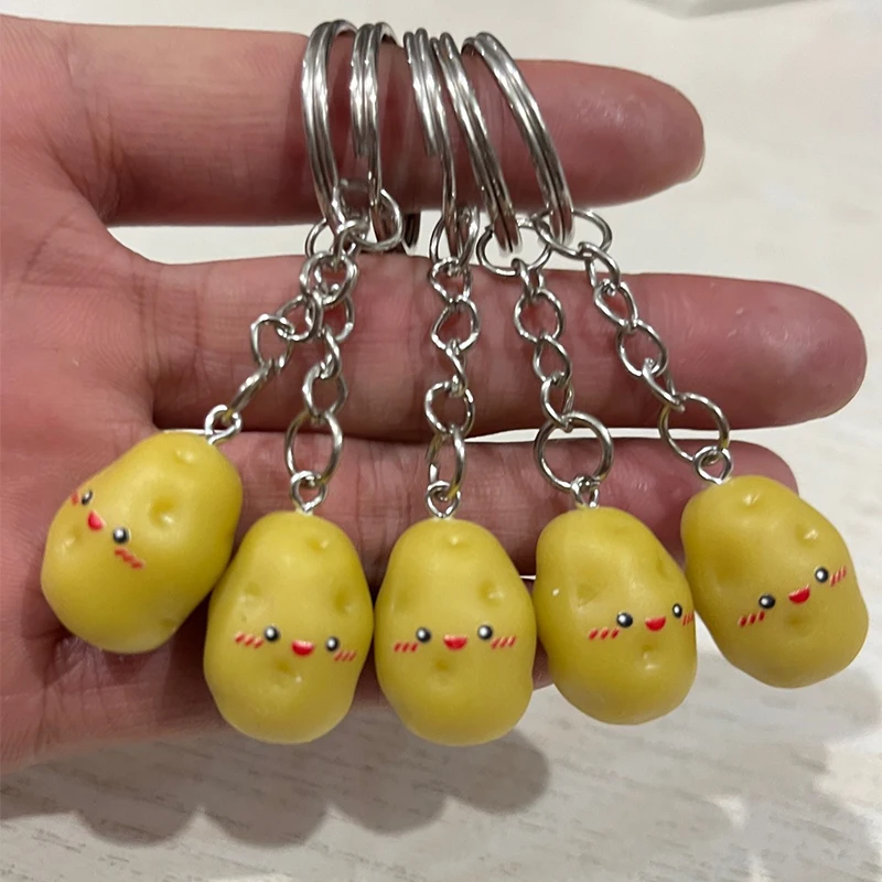 

1/10PCS Creative Cute 3D Happy Potato Keychains Key Ring Women Men Funny Lovely Mini Vegetable Pendant Bag Box Car Holder